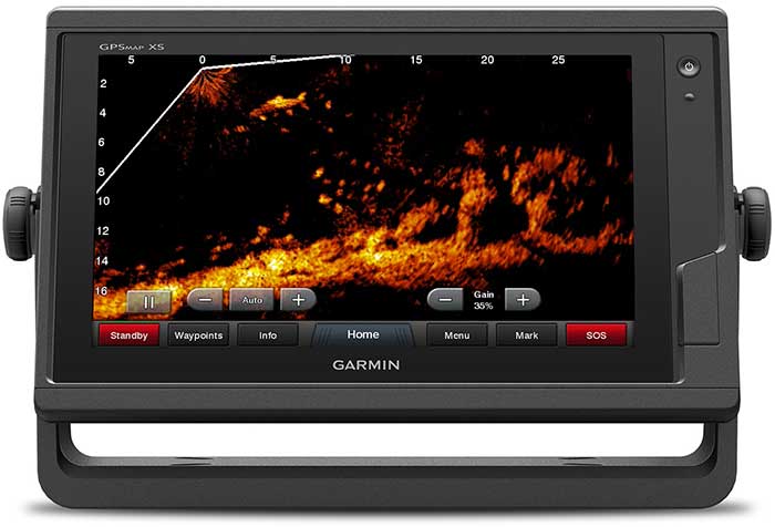 A product shot of a Garmin GPSMAP 942XS with LiveScope electronic device