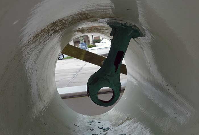 Stray current corrosion to bronze bow thruster