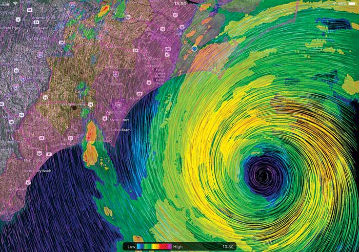 A satellite image of Hurricane Florence's path