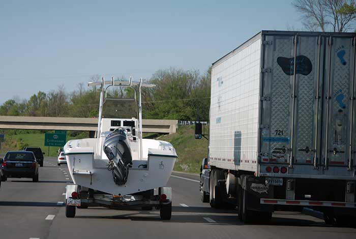 On the road trailing a boat