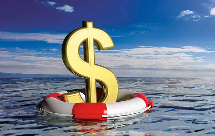 Dollar sign floating in life preserver