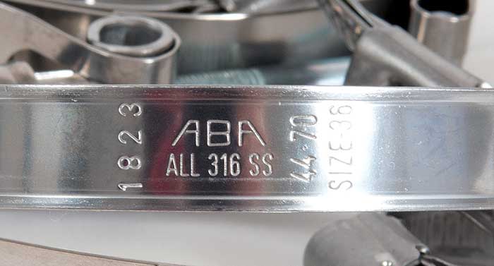 Hose clamp materials marked on clamp