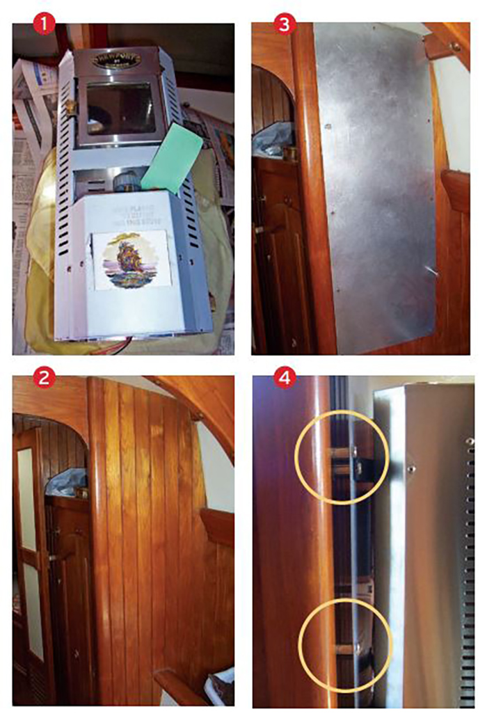Four photos demonstrating steps 1-4 on how to extend your boating season by installing a diesel heater
