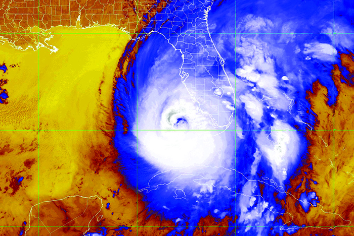 Weather map displaying a large hurricane