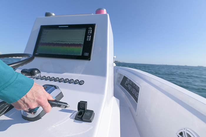 Installed Flip Pro Max from Scanstrut in use on a white boat