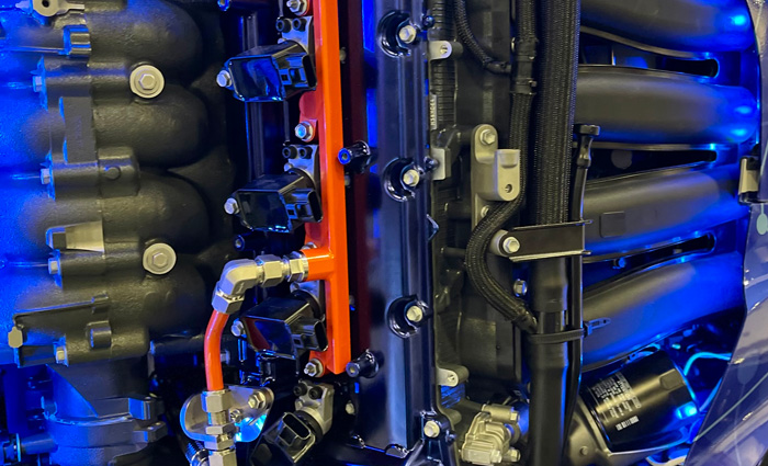 Black hydrogen-powered cylinders with blue backlight.