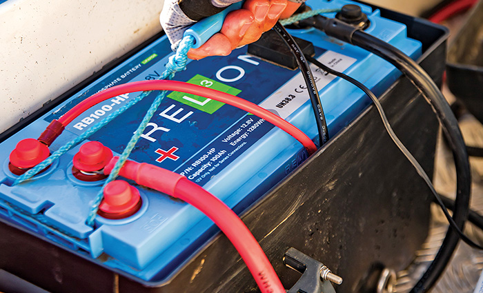 Blue, red and black battery