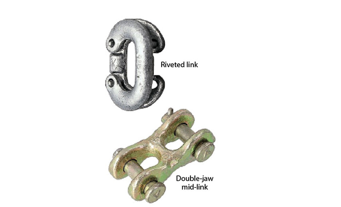 Silver riveted link and gold double-jaw mid-link.