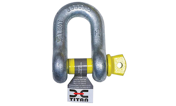 Silver and yellow chain shackle.