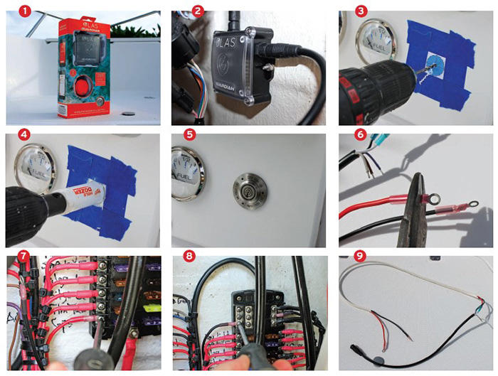 Nine individual images numbered accordingly with white numbers on red circles indicating steps for a wireless ECOS installation.