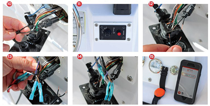 Six individual images numbered accordingly with white numbers on red circles indicating steps for a wireless ECOS installation.