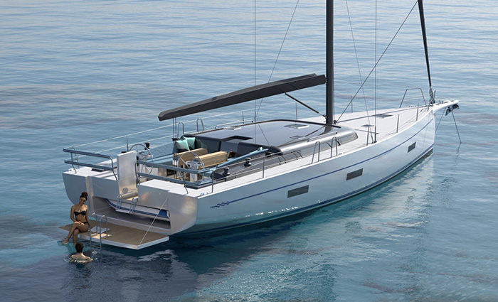 Aerial view of a large white vessel out on open waters during the day.